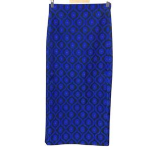 Zara Blue Geometric Print Midi Skirt High Waist Adjustable Slit Mod Retro